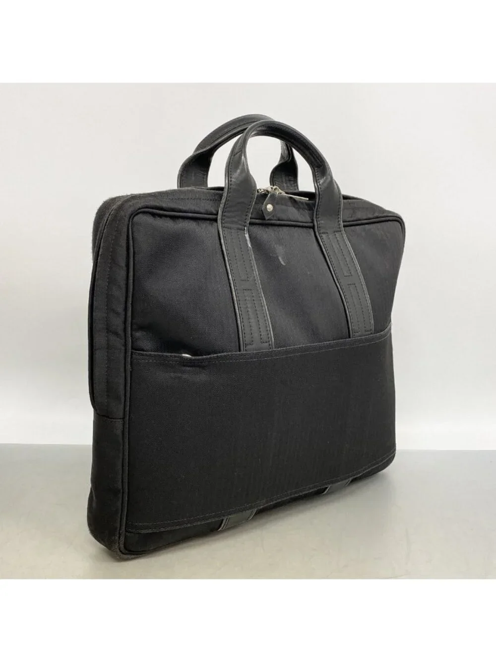 Hermes Business Bag Acapulco Odinatour Toile Chevron Black Silver 2-Way Back